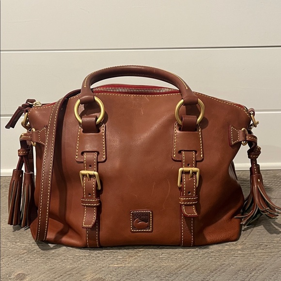 Dooney & Bourke Handbags - Dooney & Bourke Florentine Bristol Chestnut Leather Satchel with Gold Accents